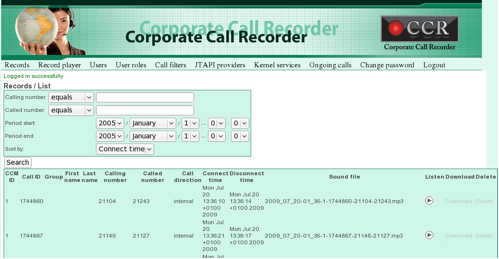 CCR main screen